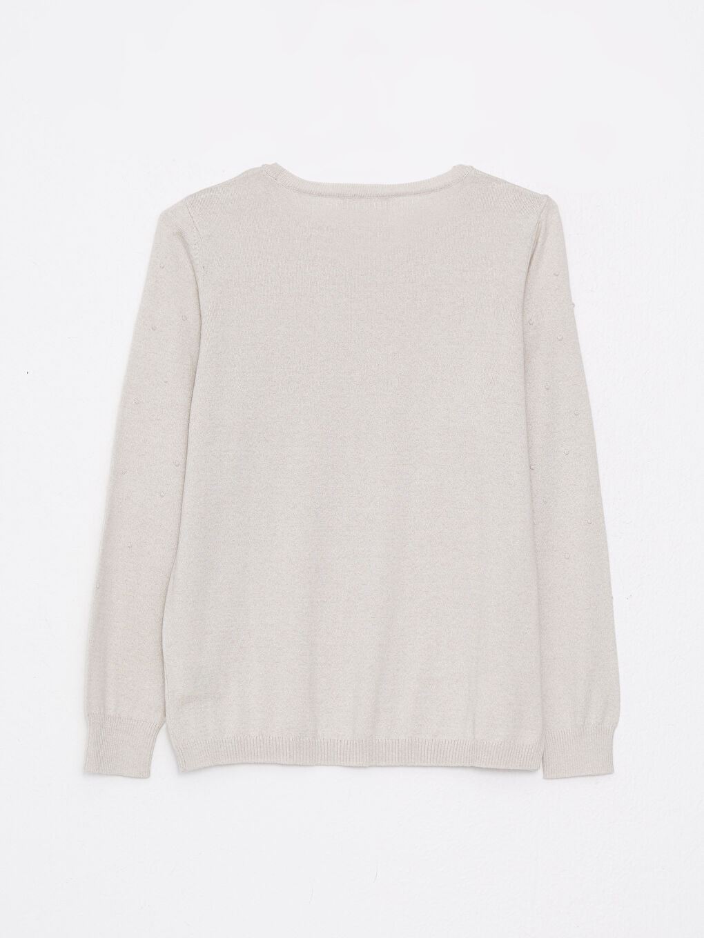 Bej Bisiklet Yaka Kendinden Desenli Uzun Kollu Kadın Triko Kazak-6