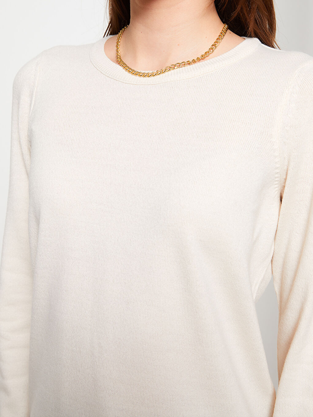 Gri Bisiklet Yaka Düz Uzun Kollu Kadın Kazak-3