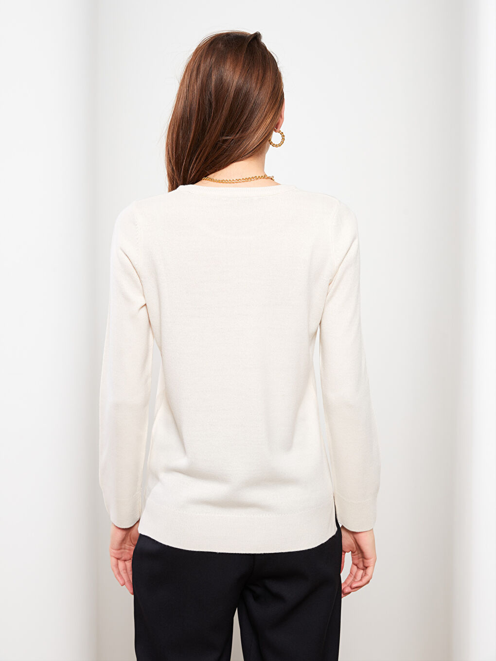 Gri Bisiklet Yaka Düz Uzun Kollu Kadın Kazak-4