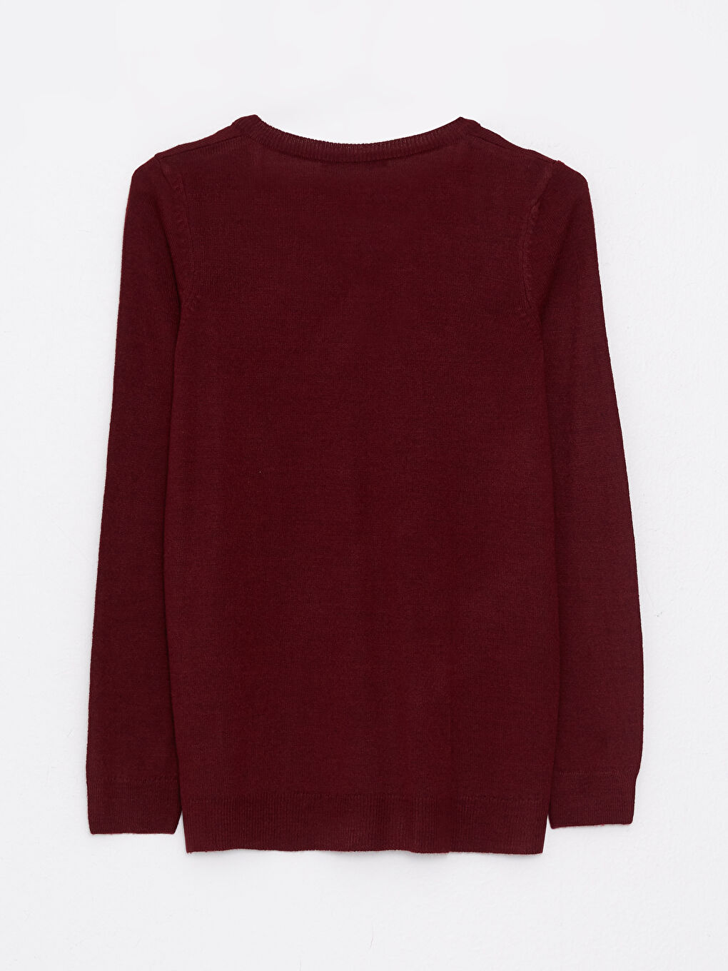 Bordo V Yaka Düz Uzun Kollu Kadın Triko Kazak-6