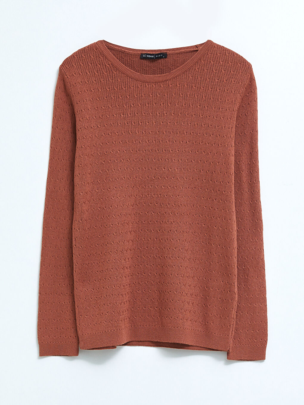 Kahverengi Bisiklet Yaka Kendinden Desenli Uzun Kollu Kadın Triko Kazak-5