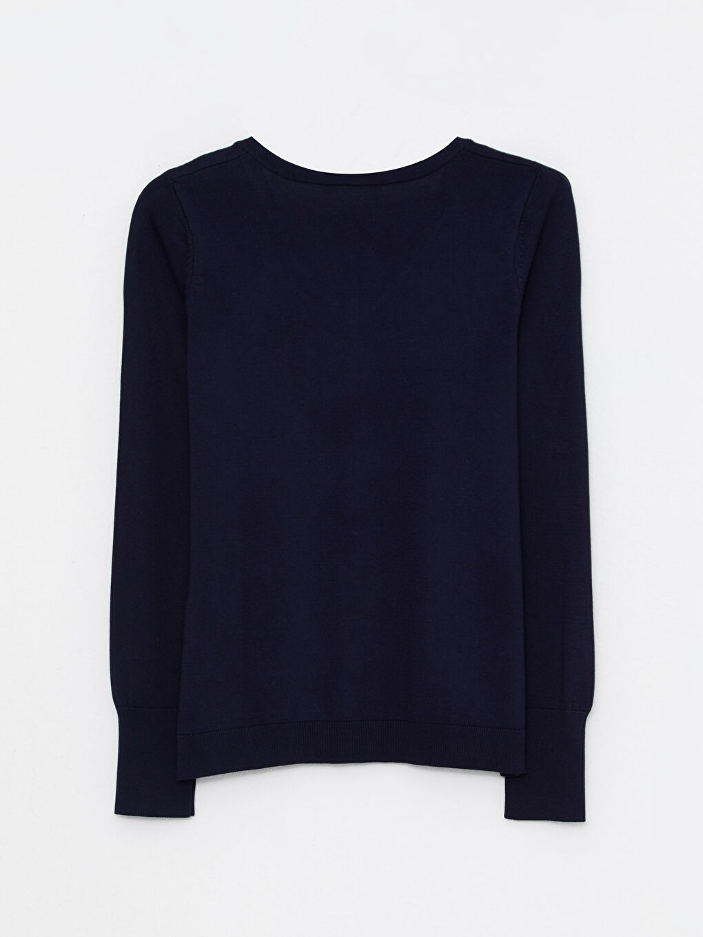 Lacivert V Yaka Düz Uzun Kollu Kadın Triko Kazak-6