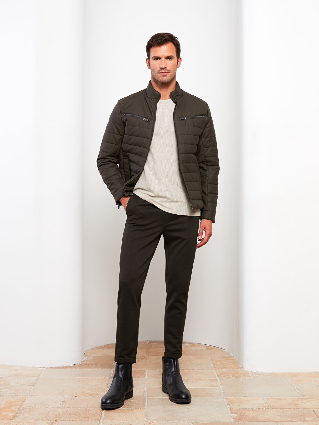 Palton pentru Bărbați Slim Fit cu Guler Tip Pâlnie din Piele Ecologică