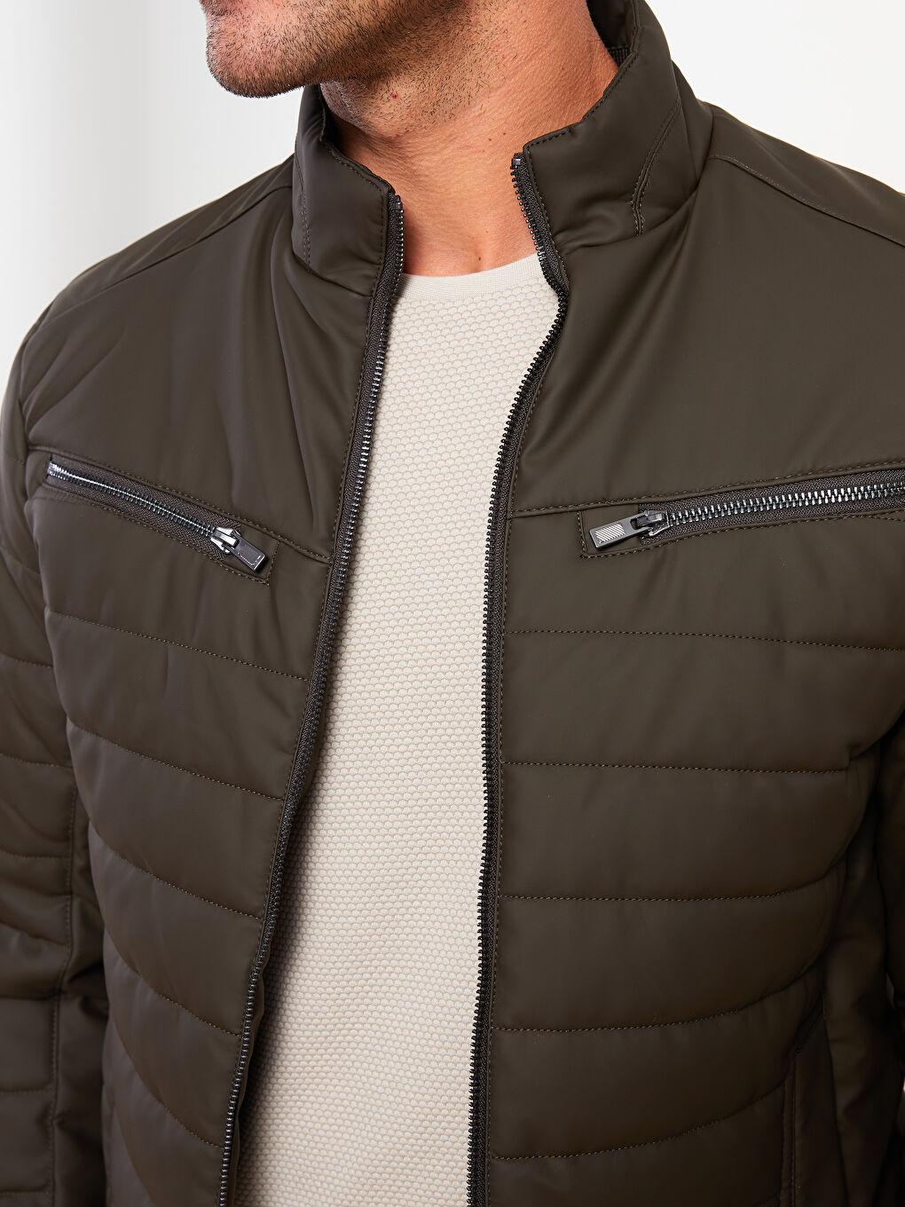 Palton pentru Bărbați Slim Fit cu Guler Tip Pâlnie din Piele Ecologică-2