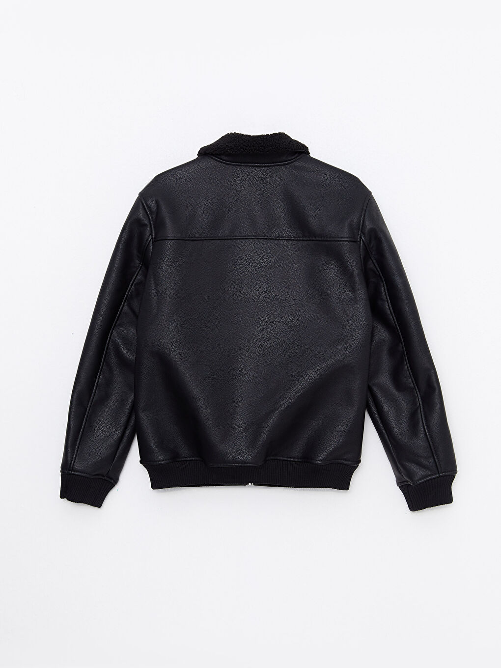 Siyah Standart Kalıp Gömlek Yaka Erkek Deri Görünümlü Mont-6