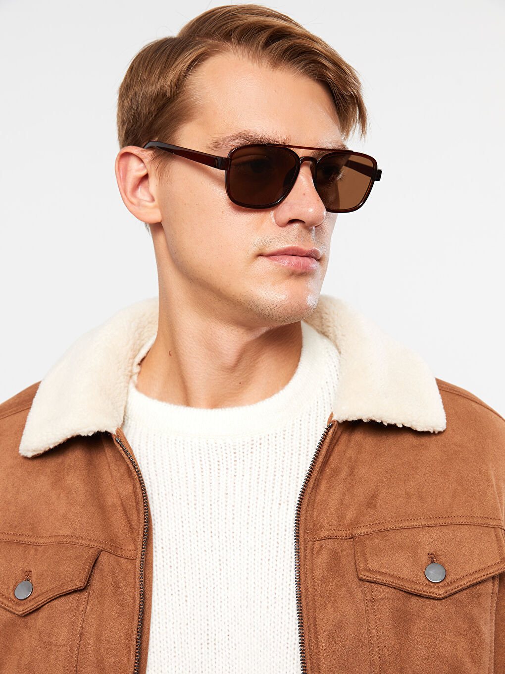 بالطو جلد شمواه بياقة قميص عادي للرجال-2