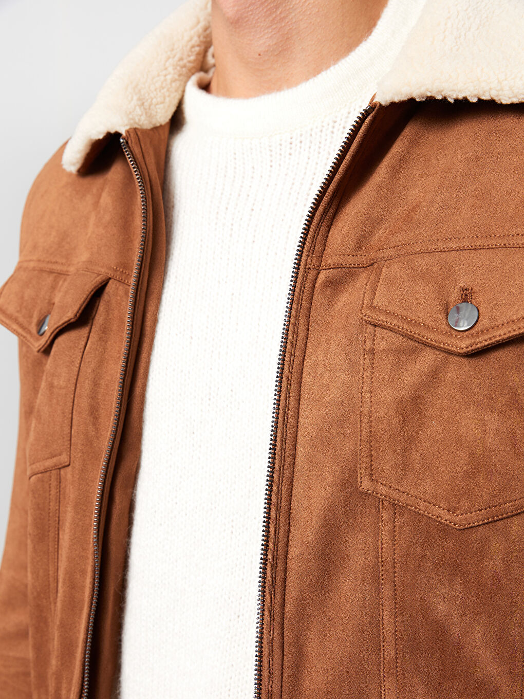 بالطو جلد شمواه بياقة قميص عادي للرجال-3