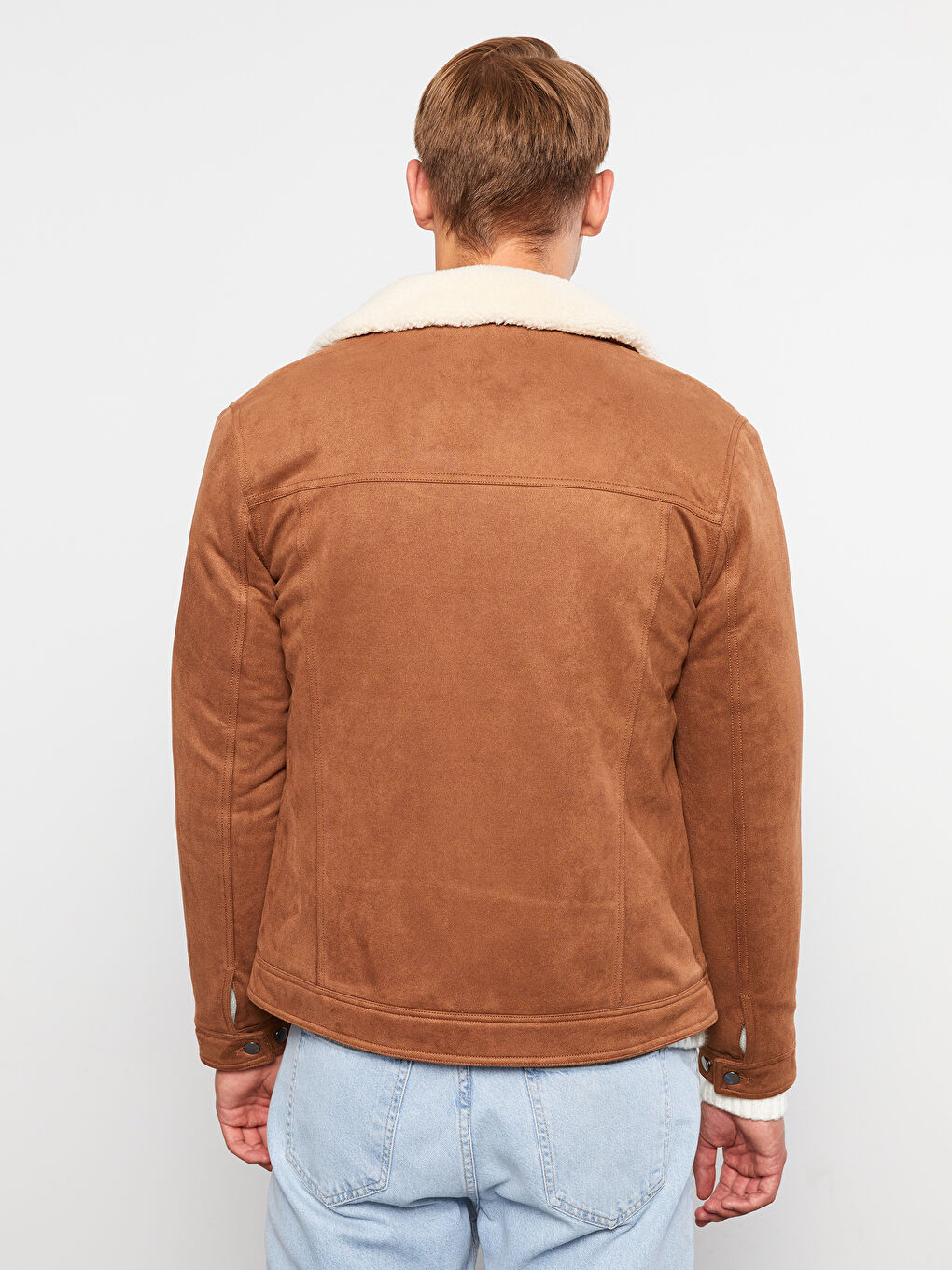 بالطو جلد شمواه بياقة قميص عادي للرجال-5