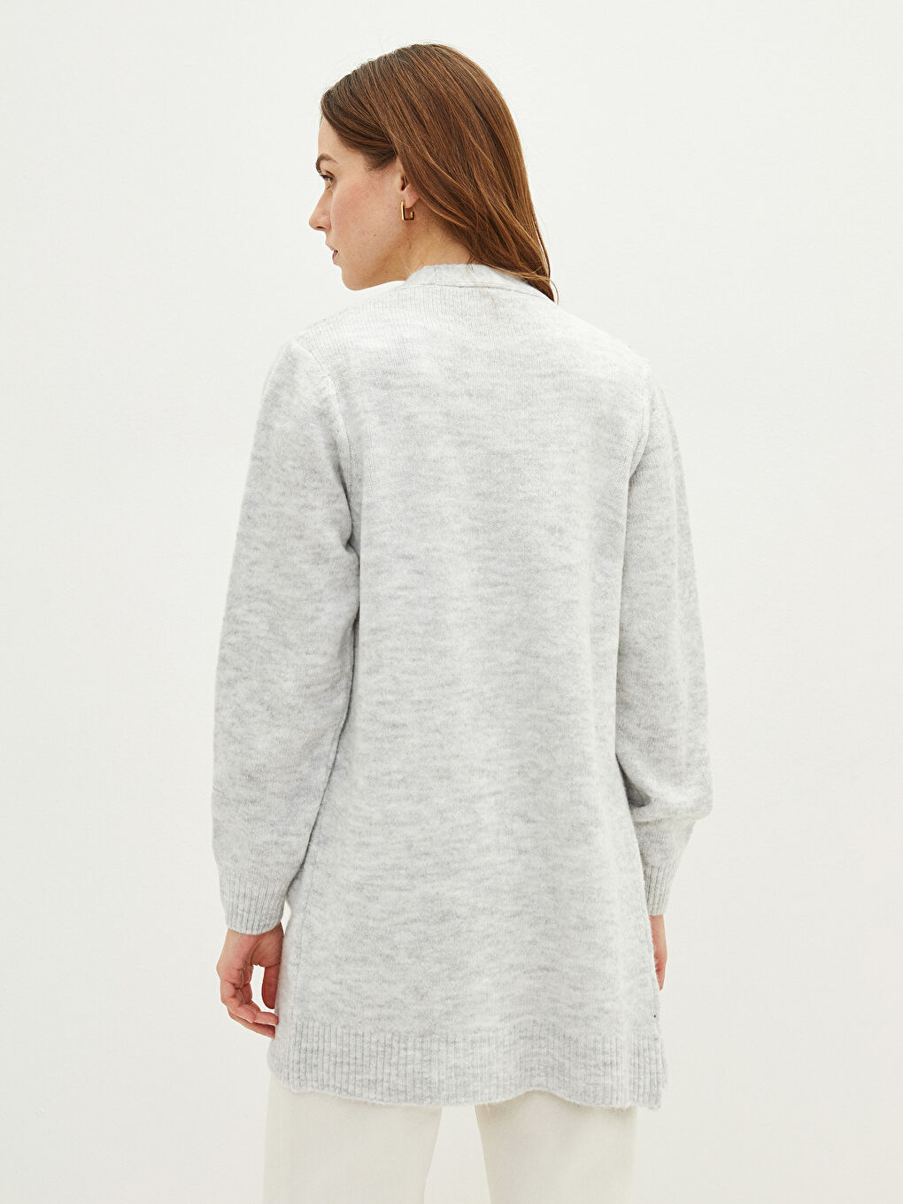 Gri Şal Yaka Düz Cep Detaylı Kadın Triko Hırka-4