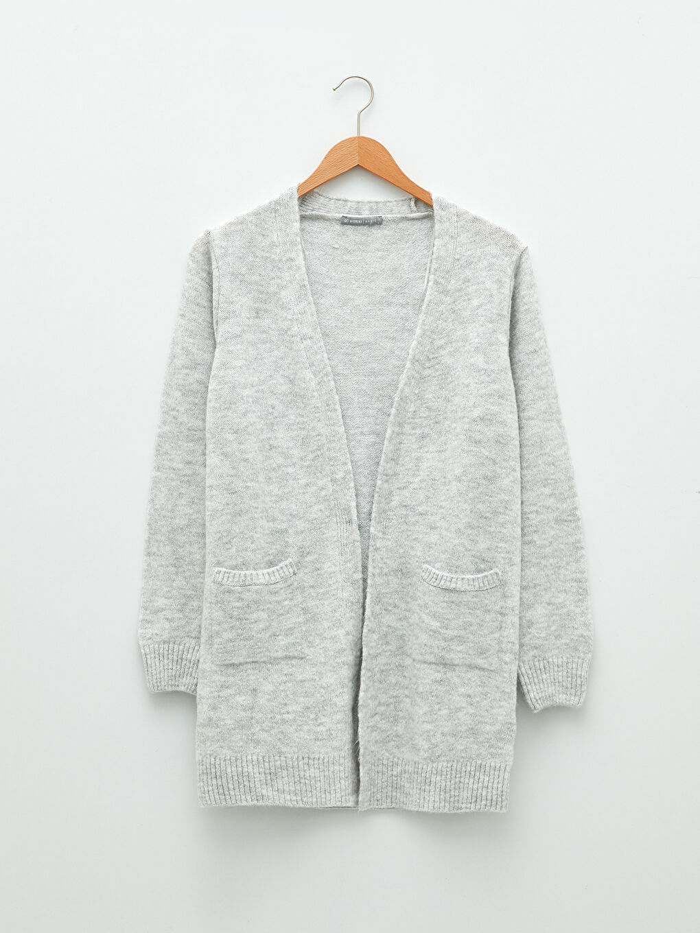 Gri Şal Yaka Düz Cep Detaylı Kadın Triko Hırka-5