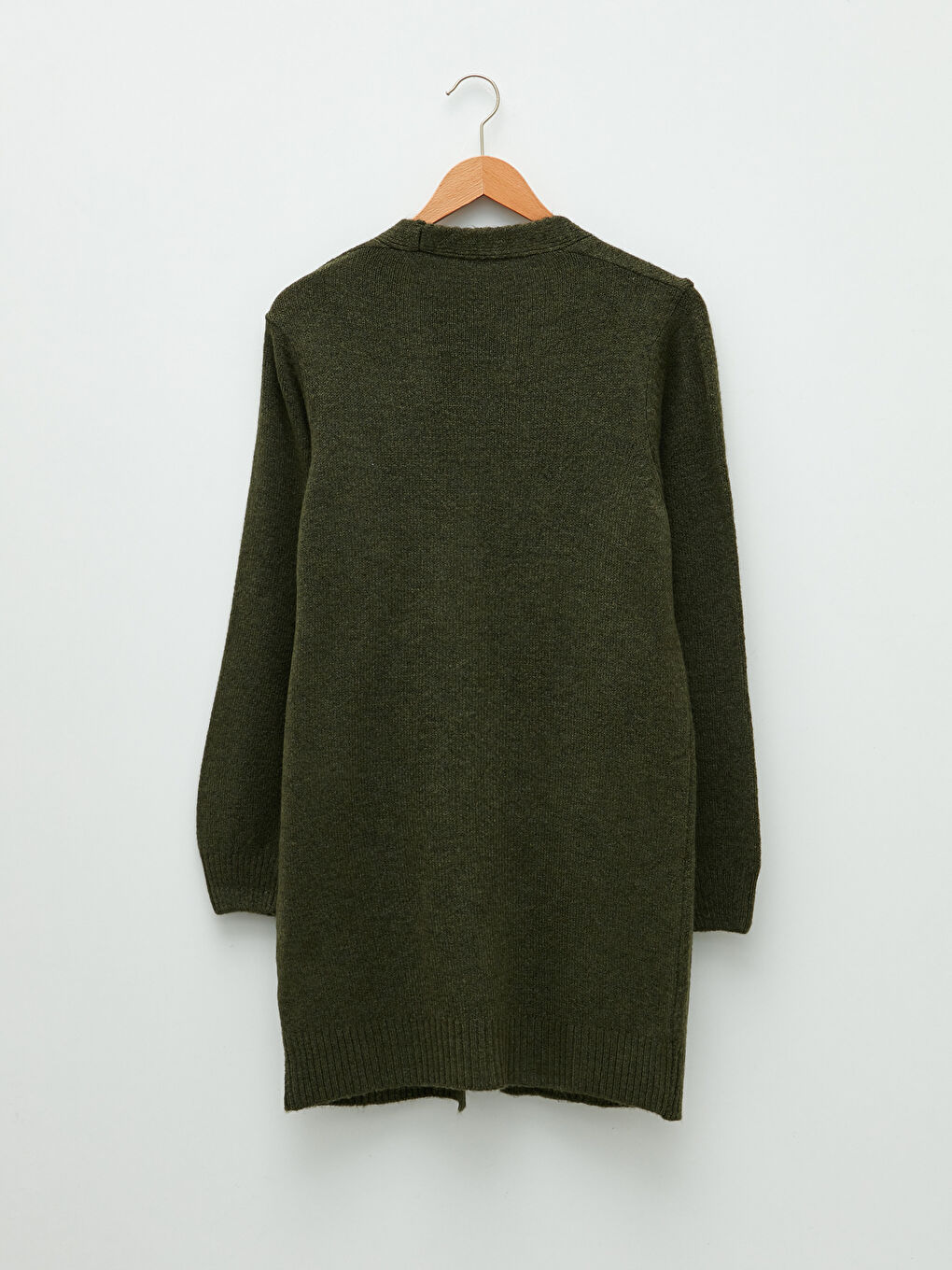 Haki Şal Yaka Düz Cep Detaylı Kadın Triko Hırka-5