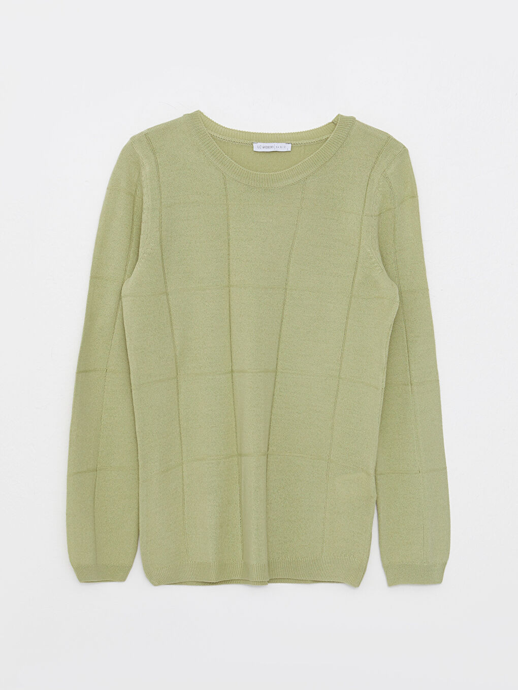 Crew Neck Self Patterned Long Sleeve Women's Knitwear Sweater-5