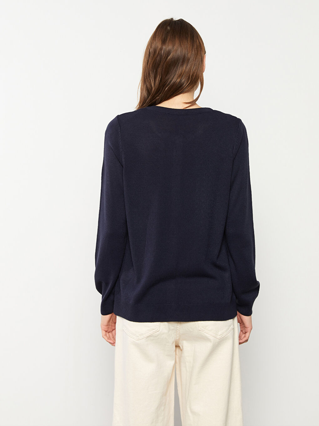 Crew Neck Self Patterned Long Sleeve Women's Tricot Cardigan-3