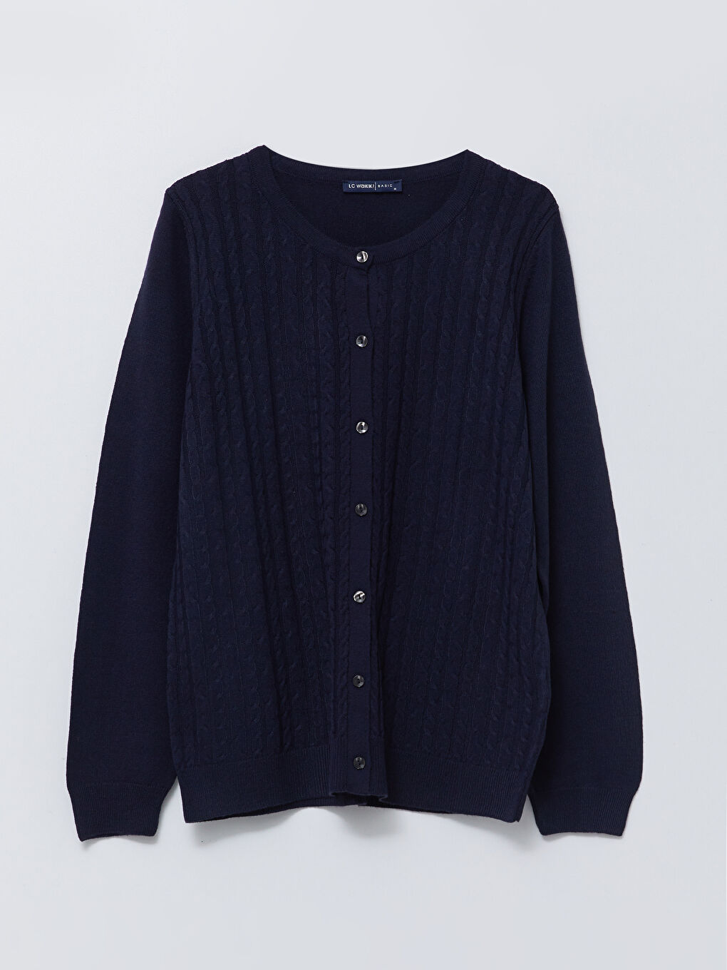 Crew Neck Self Patterned Long Sleeve Women's Tricot Cardigan-4