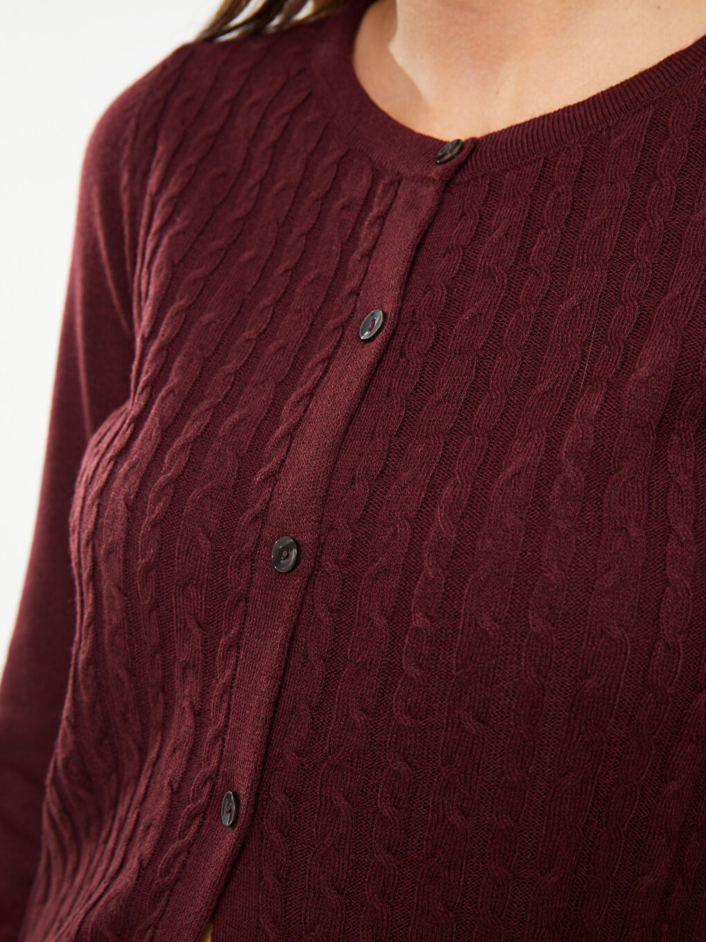 Crew Neck Self Patterned Long Sleeve Women's Tricot Cardigan-2