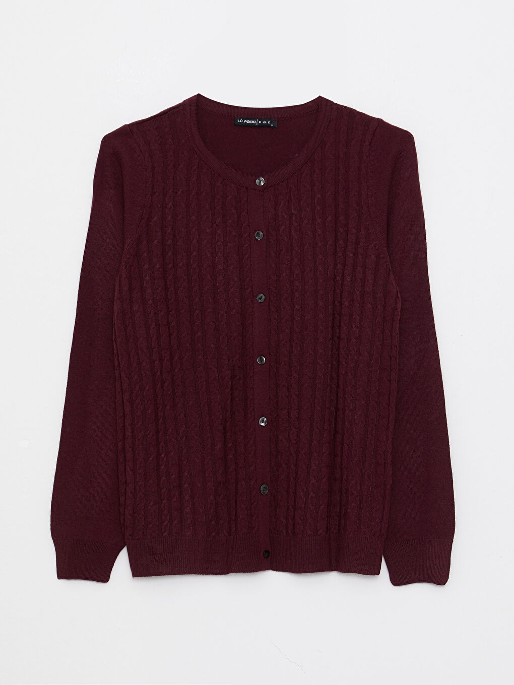 Crew Neck Self Patterned Long Sleeve Women's Tricot Cardigan-4