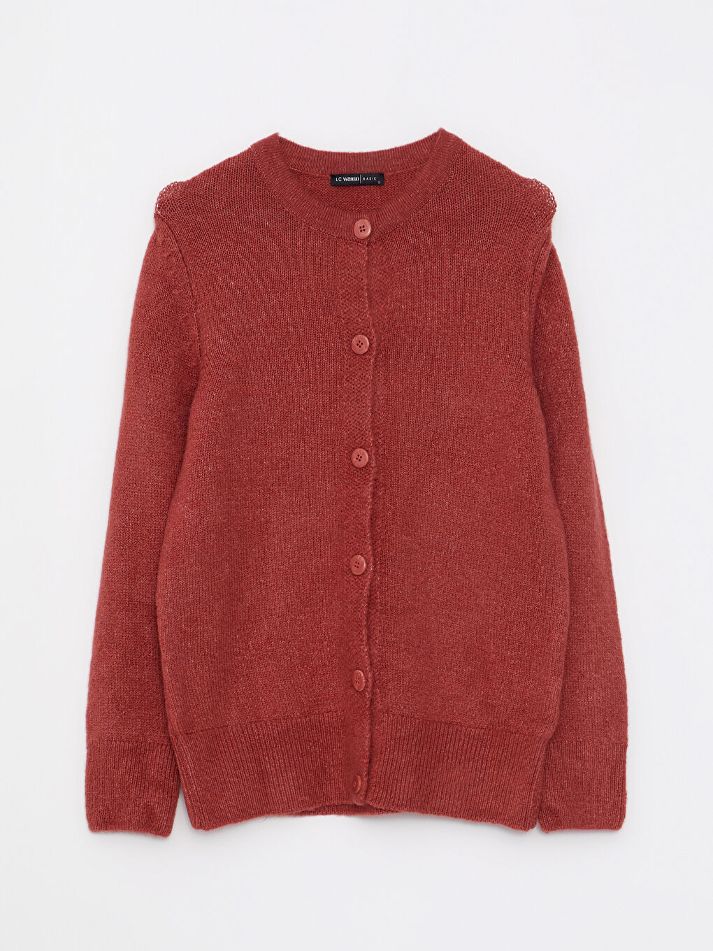 Kırmızı Bisiklet Yaka Düz Uzun Kollu Kadın Triko Hırka-5