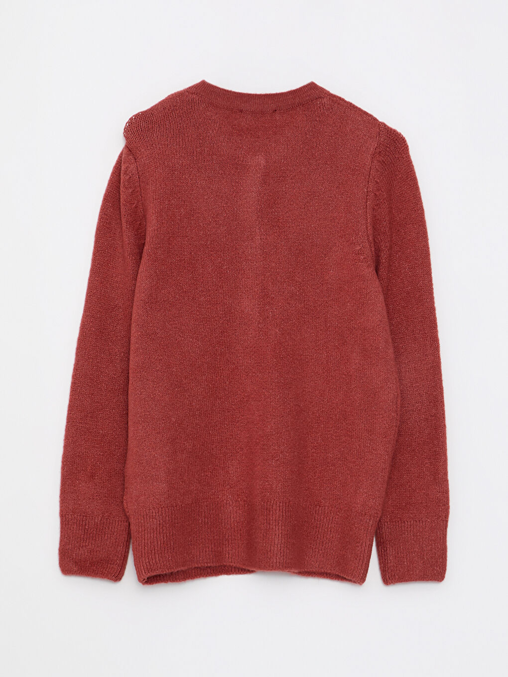 Kırmızı Bisiklet Yaka Düz Uzun Kollu Kadın Triko Hırka-6