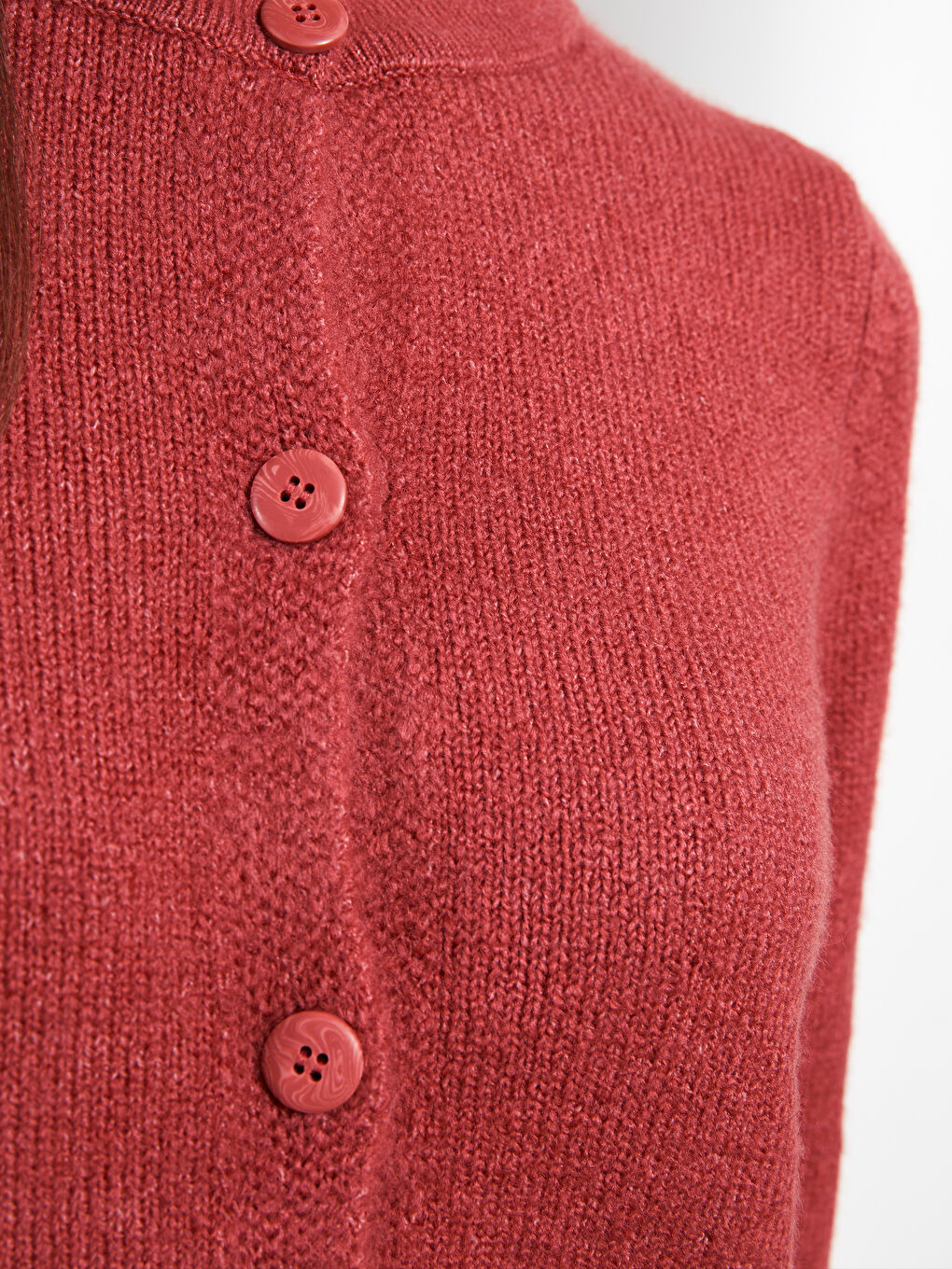 Kırmızı Bisiklet Yaka Düz Uzun Kollu Kadın Triko Hırka-3