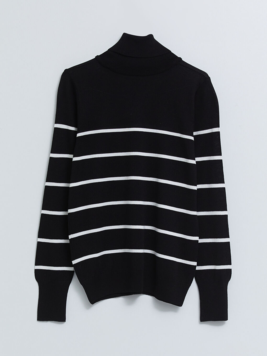 Siyah Balıkçı Yaka Çizgili Uzun Kollu Kadın Triko Kazak-6