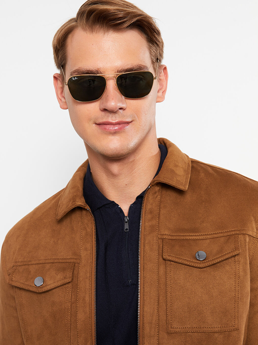 Bej Slim Fit Gömlek Yaka Erkek Süet Mont-3