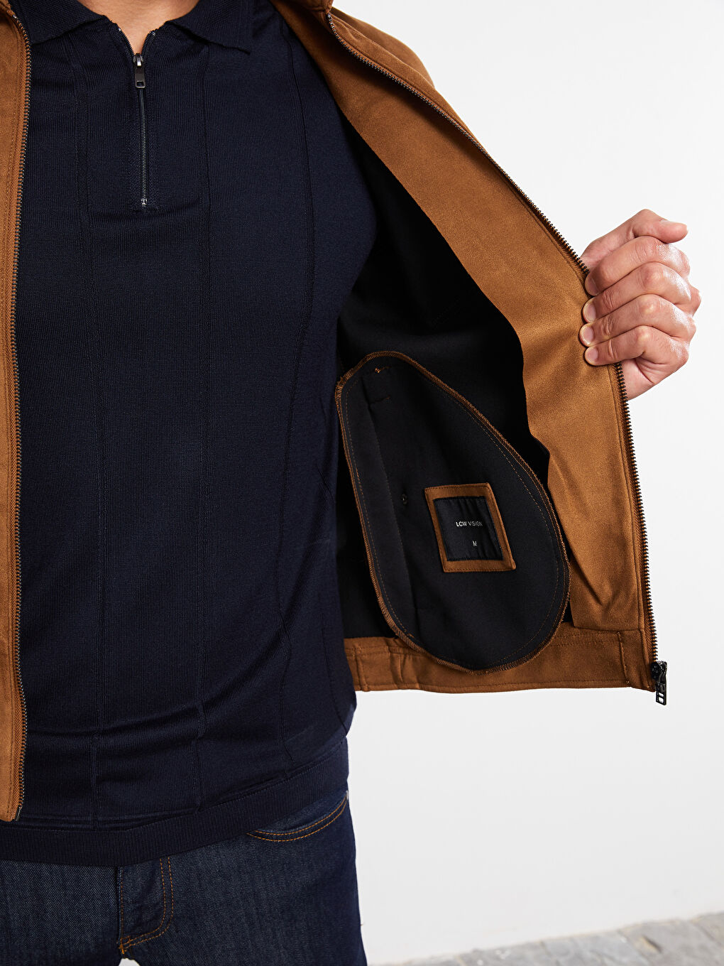 Bej Slim Fit Gömlek Yaka Erkek Süet Mont-5