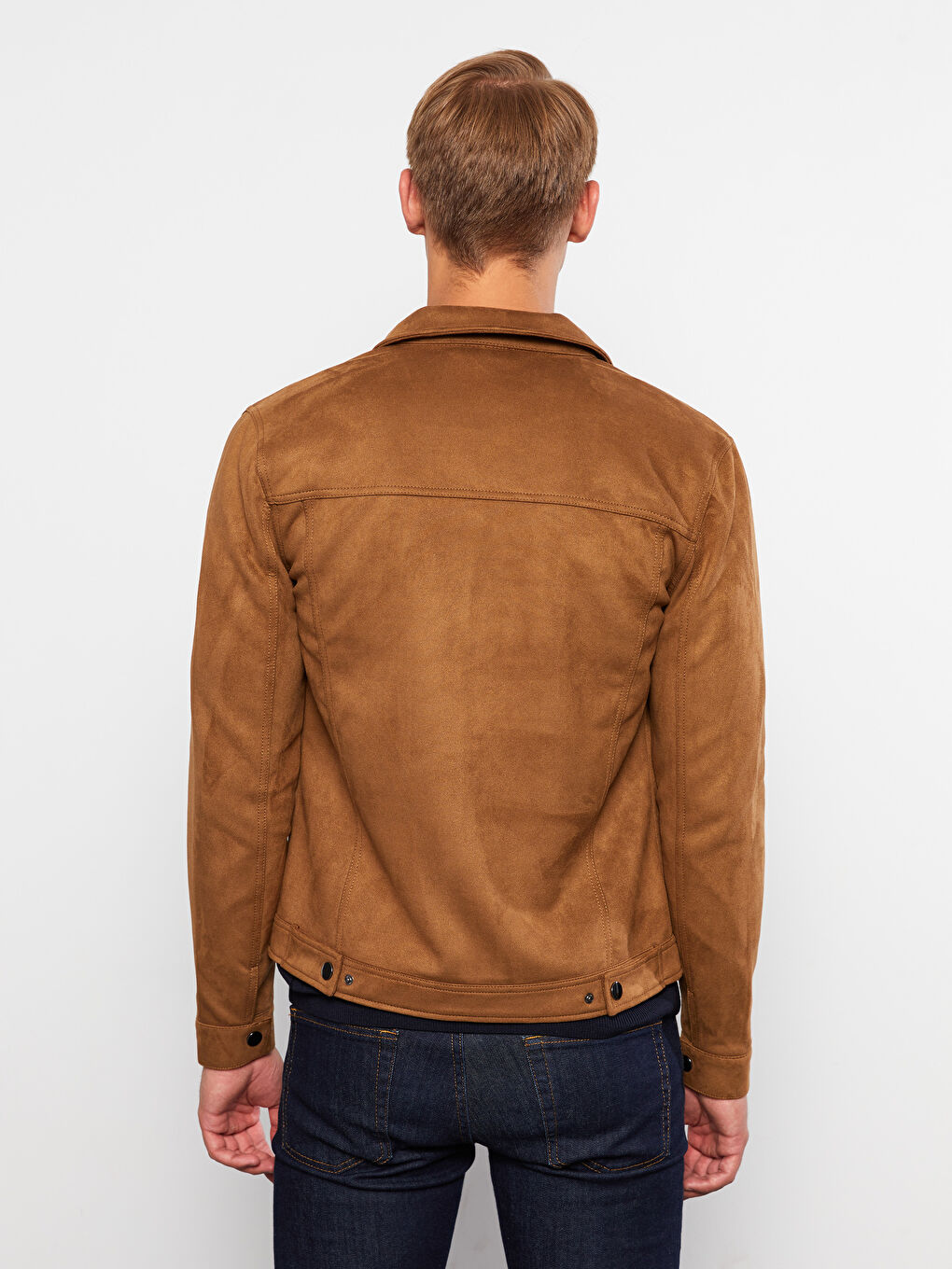 Bej Slim Fit Gömlek Yaka Erkek Süet Mont-6