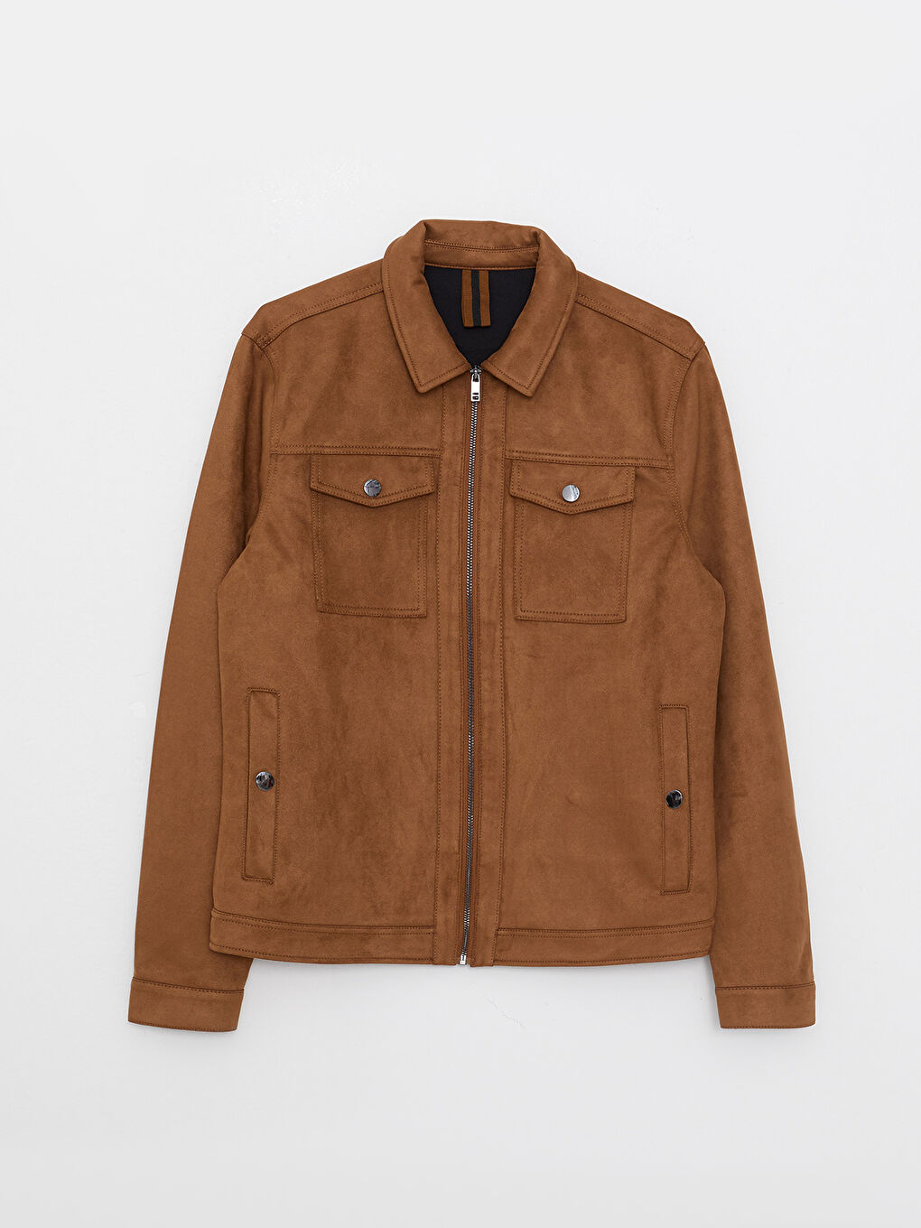 Bej Slim Fit Gömlek Yaka Erkek Süet Mont-7