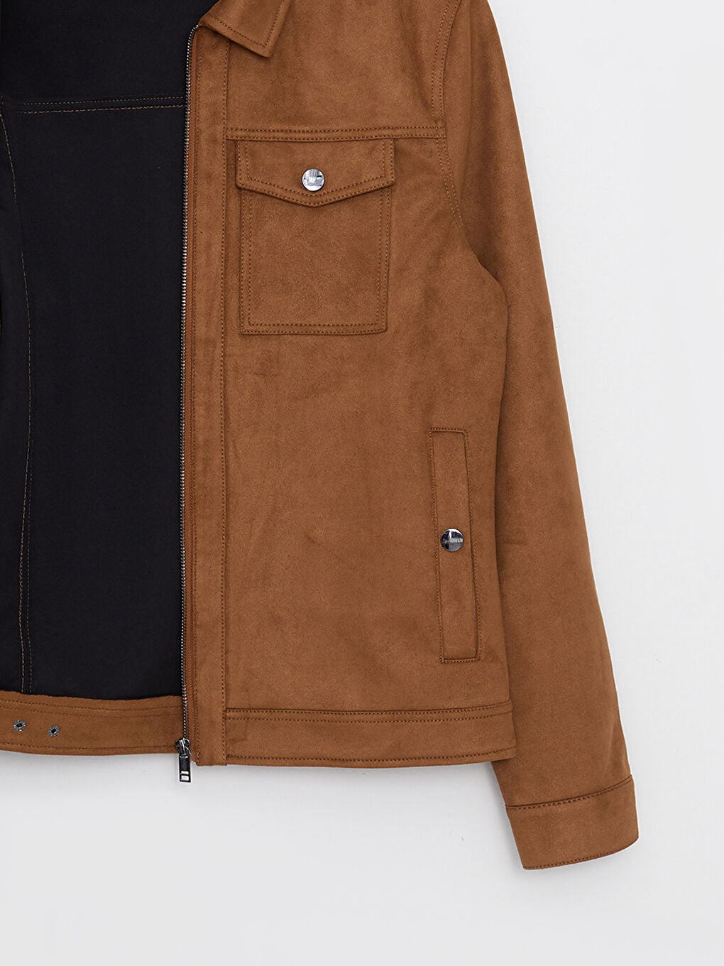 Bej Slim Fit Gömlek Yaka Erkek Süet Mont-9