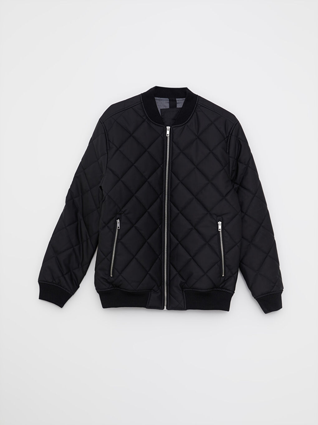 Siyah Standart Kalıp Kolej Yaka Erkek Bomber Deri Görünümlü Mont-7