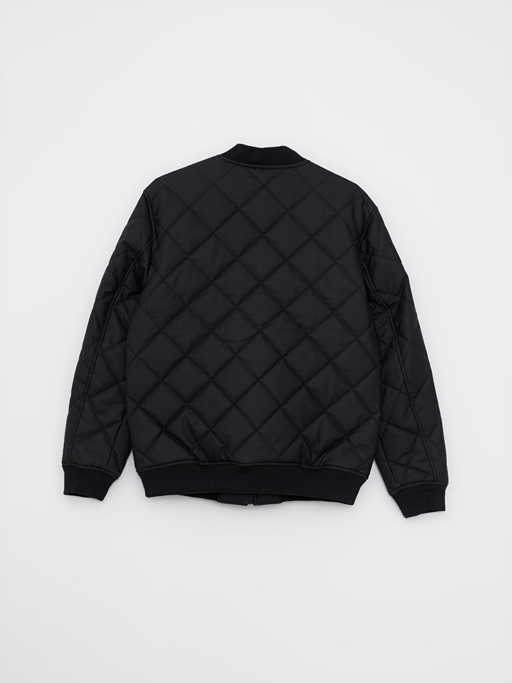 Siyah Standart Kalıp Kolej Yaka Erkek Bomber Deri Görünümlü Mont-8