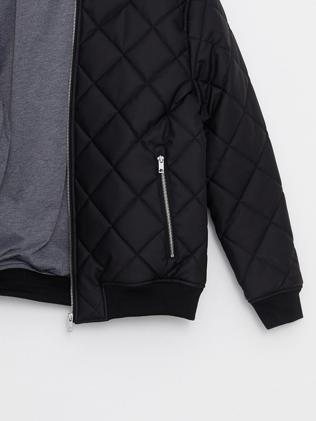 Siyah Standart Kalıp Kolej Yaka Erkek Bomber Deri Görünümlü Mont-9