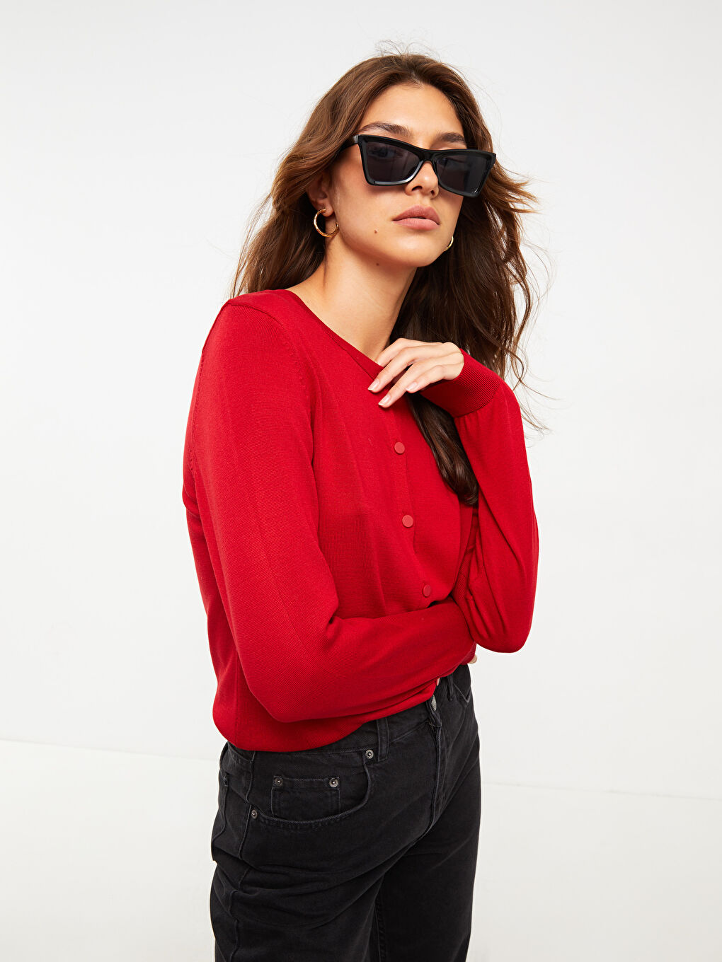 Crew Neck Plain Long Sleeve Women's Knitwear Cardigan-1