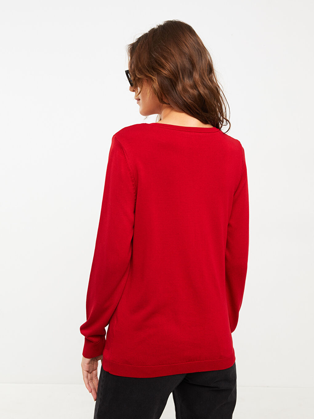 Crew Neck Plain Long Sleeve Women's Knitwear Cardigan-5