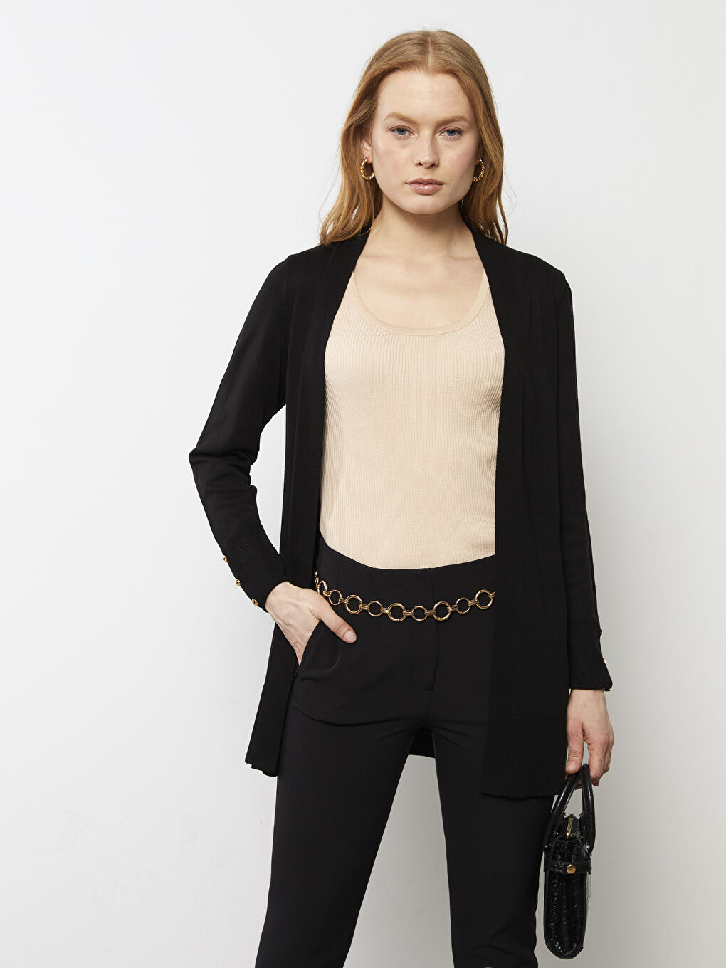 Shawl Collar Plain Long Sleeve Women's Knitwear Cardigan-2