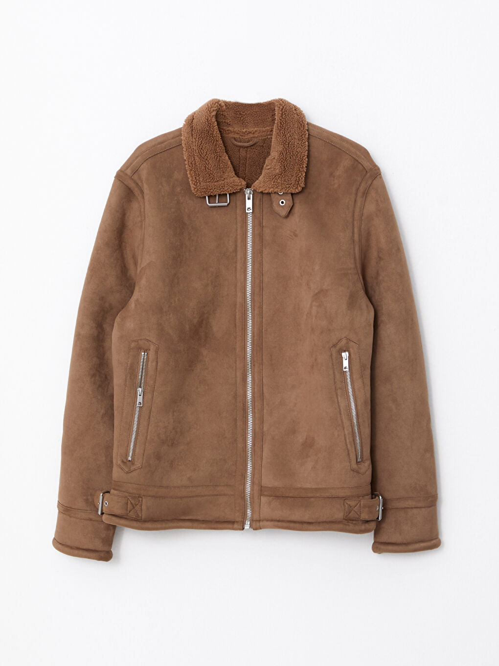 Kahverengi Slim Fit Gömlek Yaka Erkek Süet Mont-13