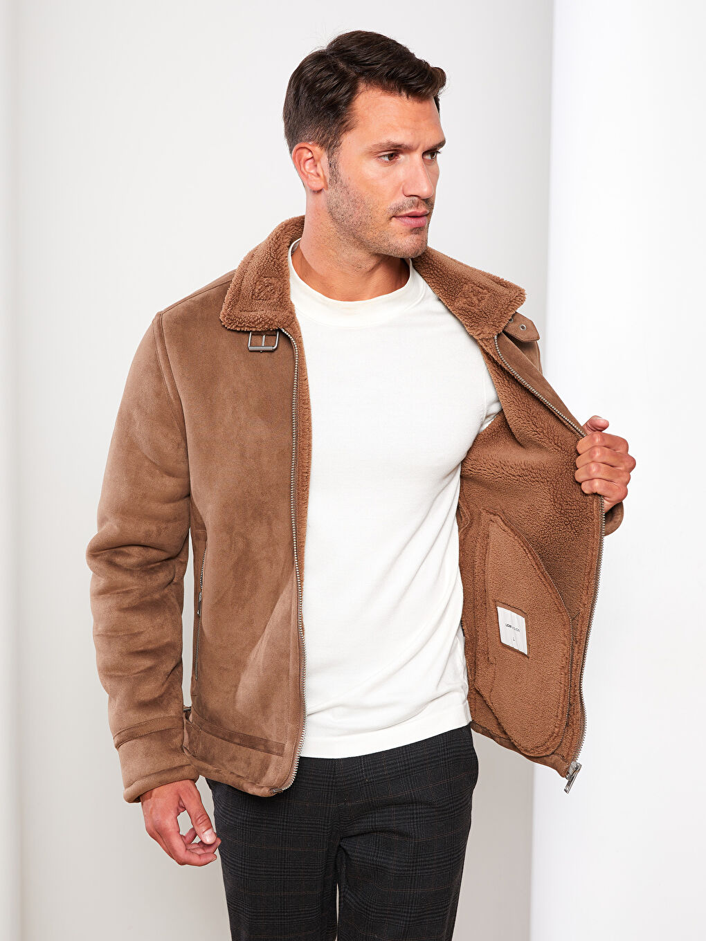 Kahverengi Slim Fit Gömlek Yaka Erkek Süet Mont-7