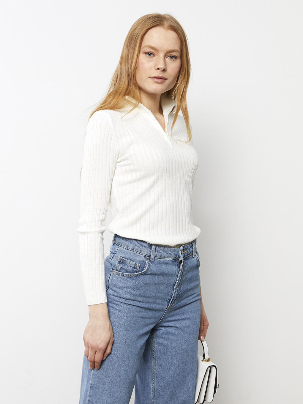 LCWAIKIKI Basic Half Turtleneck Self Patterned Long Sleeve Women's