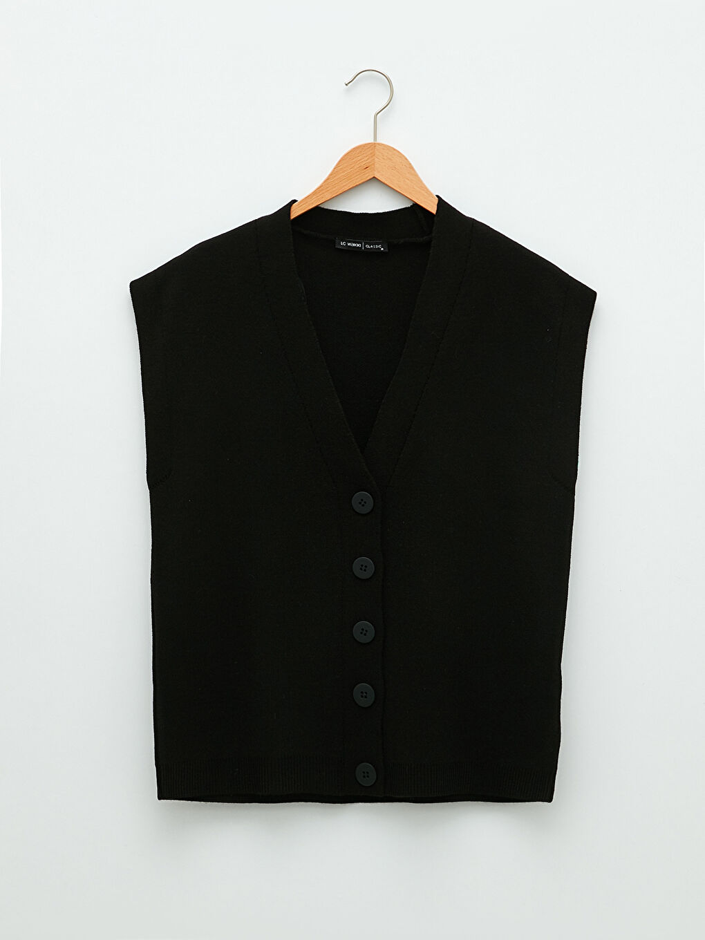 Siyah V Yaka Kadın Triko Yelek-5