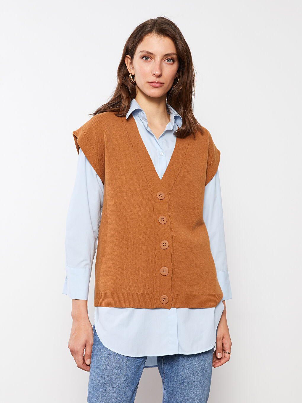 Vestă Tricotată pentru Femei cu Decolteu în V-2