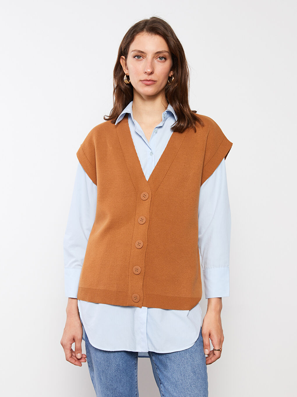 Vestă Tricotată pentru Femei cu Decolteu în V-3