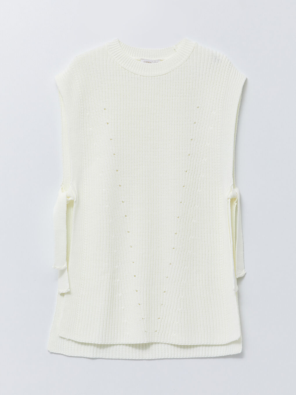 Ekru Bisiklet Yaka Kendinden Desenli Kadın Triko Süveter-6