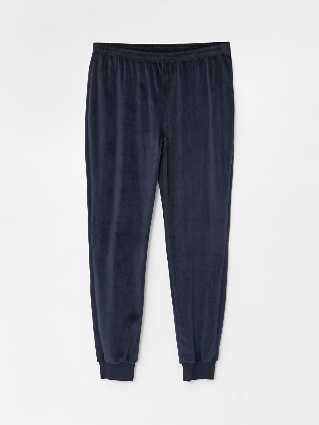 Lacivert Bisiklet Yaka Nakışlı Uzun Kollu Kadife Kadın Pijama Takımı-9