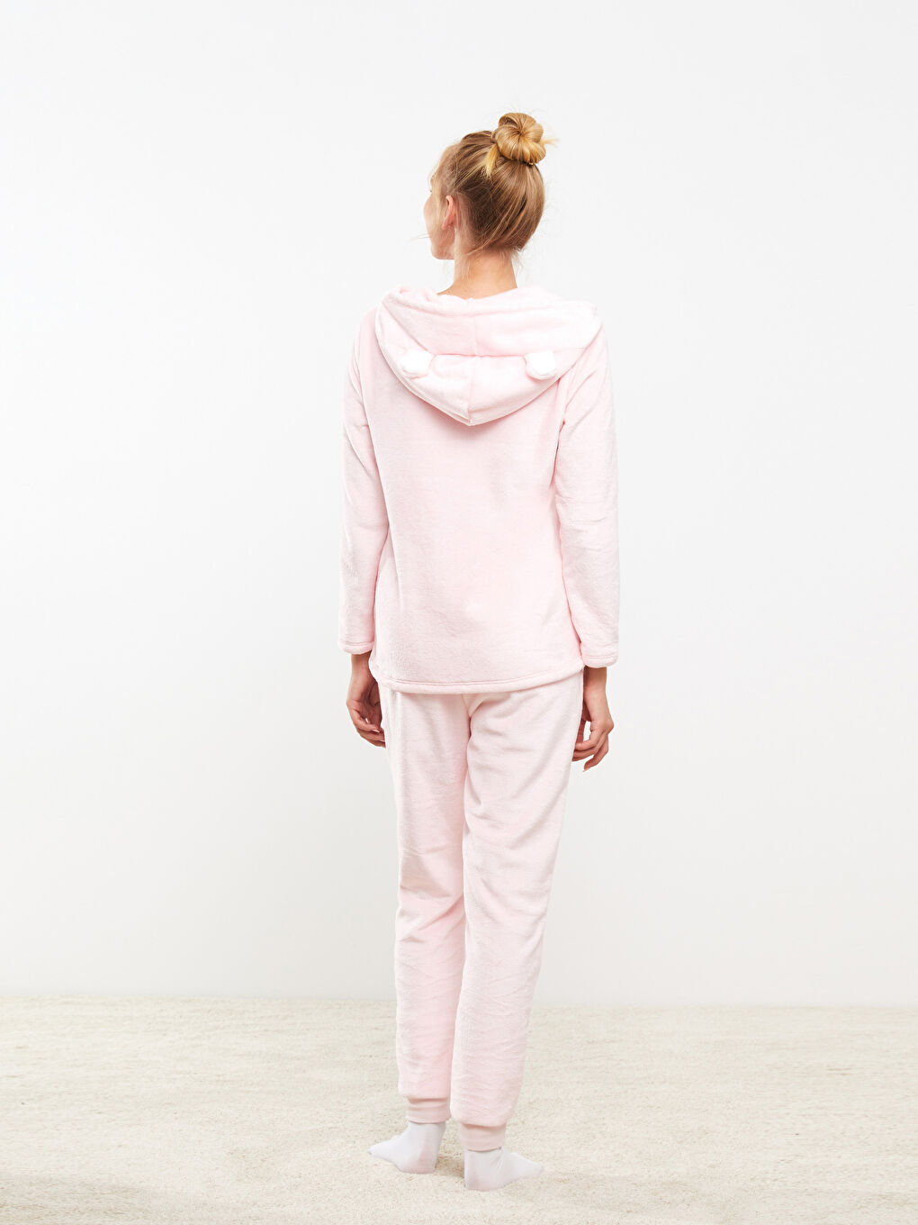 Hooded Plain Long Sleeve Plush Women's Pajamas Set-4