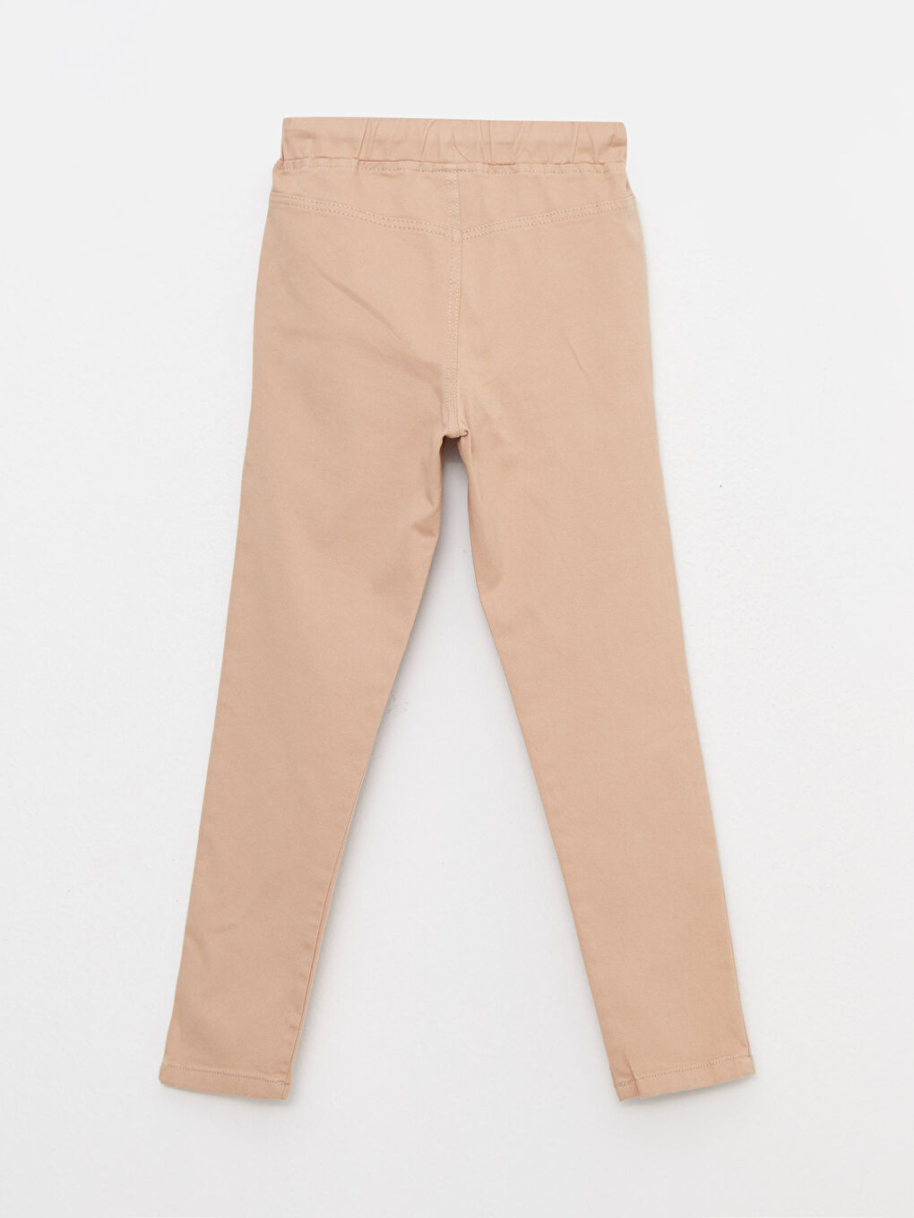 Bej Beli Lastikli Basic Gabardin Kız Çocuk Pantolon-1