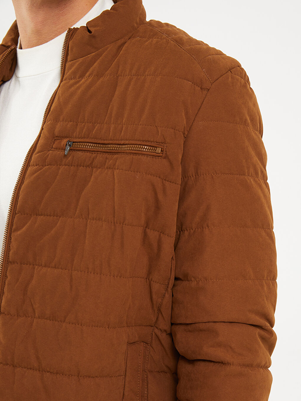 Regular Fit Funnel Neck Suede Men's Puffer Coat-3