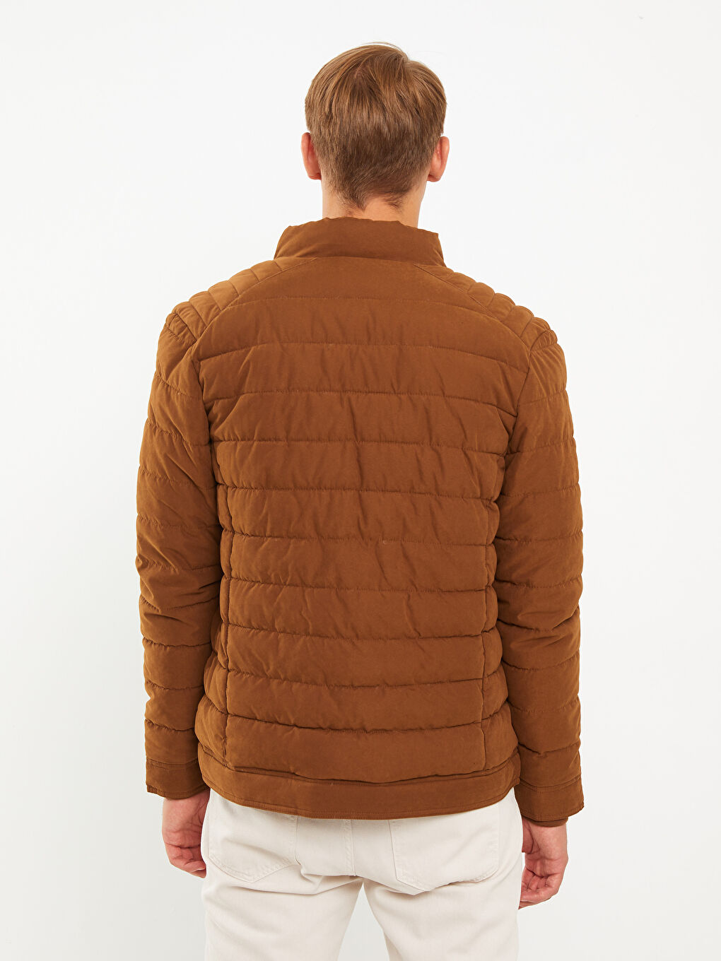 Regular Fit Funnel Neck Suede Men's Puffer Coat-4