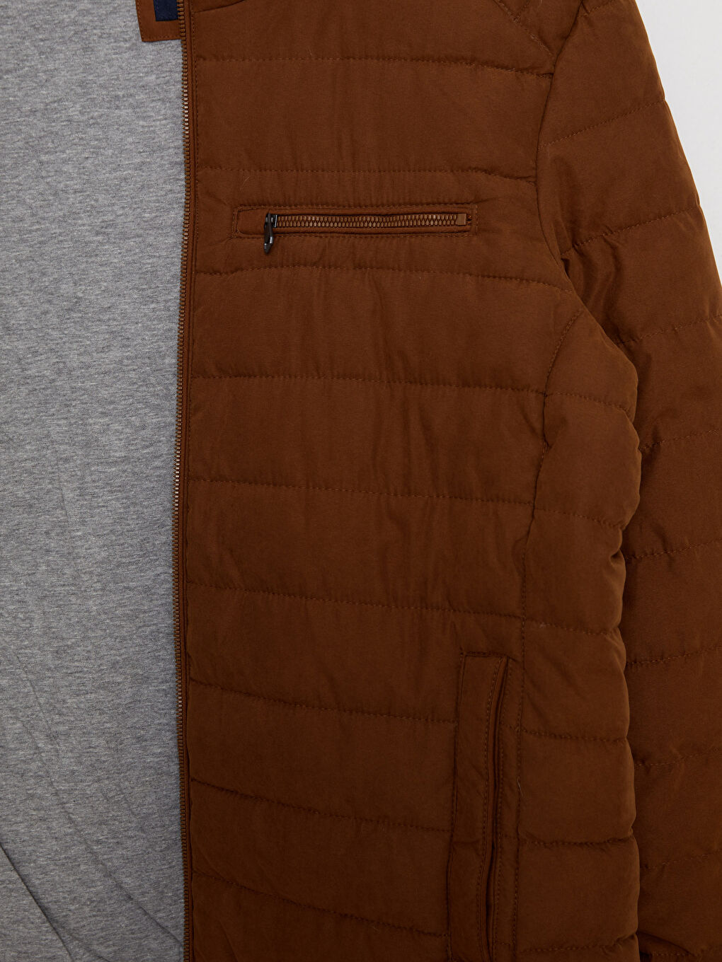 Regular Fit Funnel Neck Suede Men's Puffer Coat-7