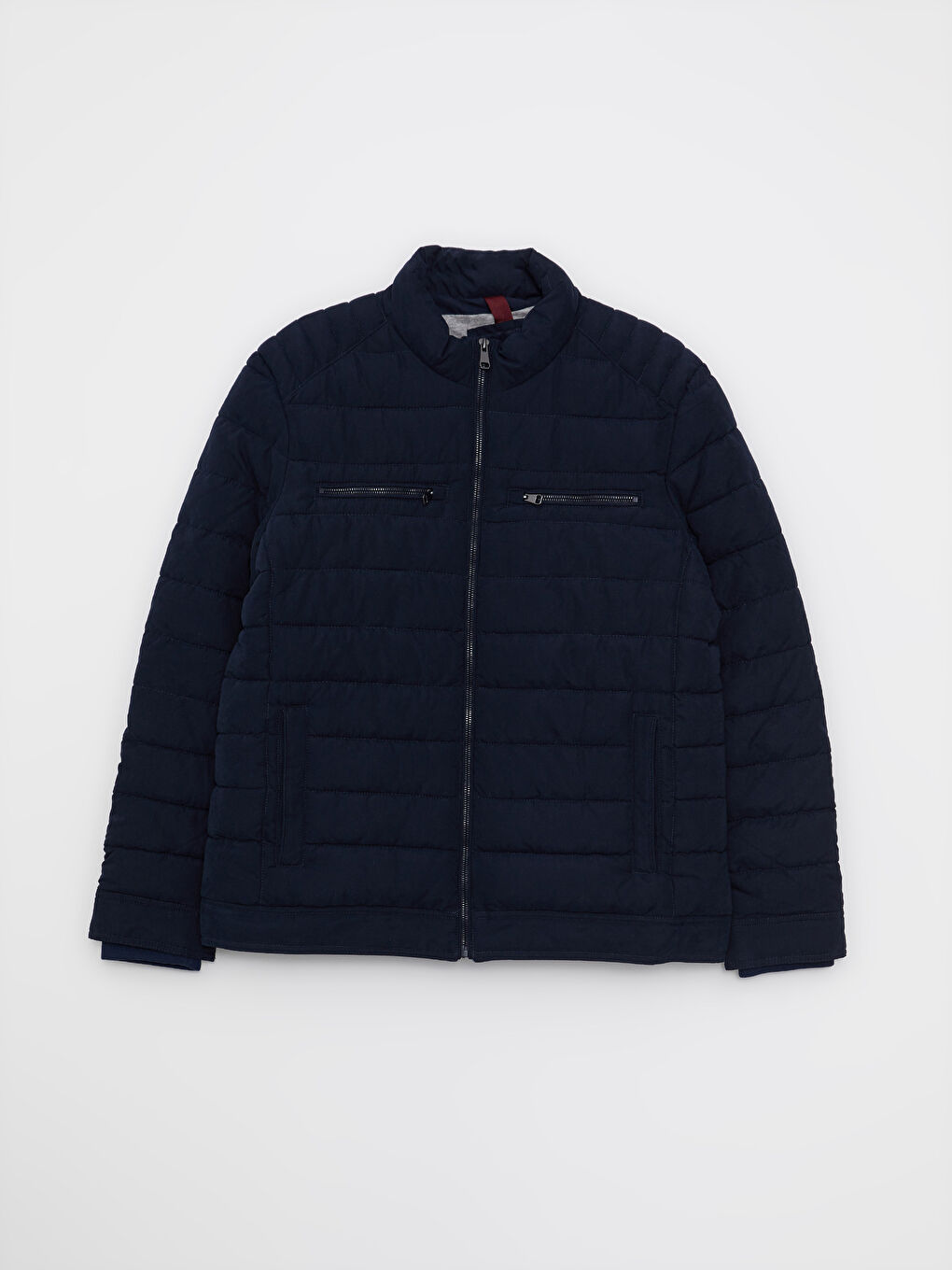 Lacivert Standart Kalıp Dik Yaka Süet Erkek Şişme Mont-5