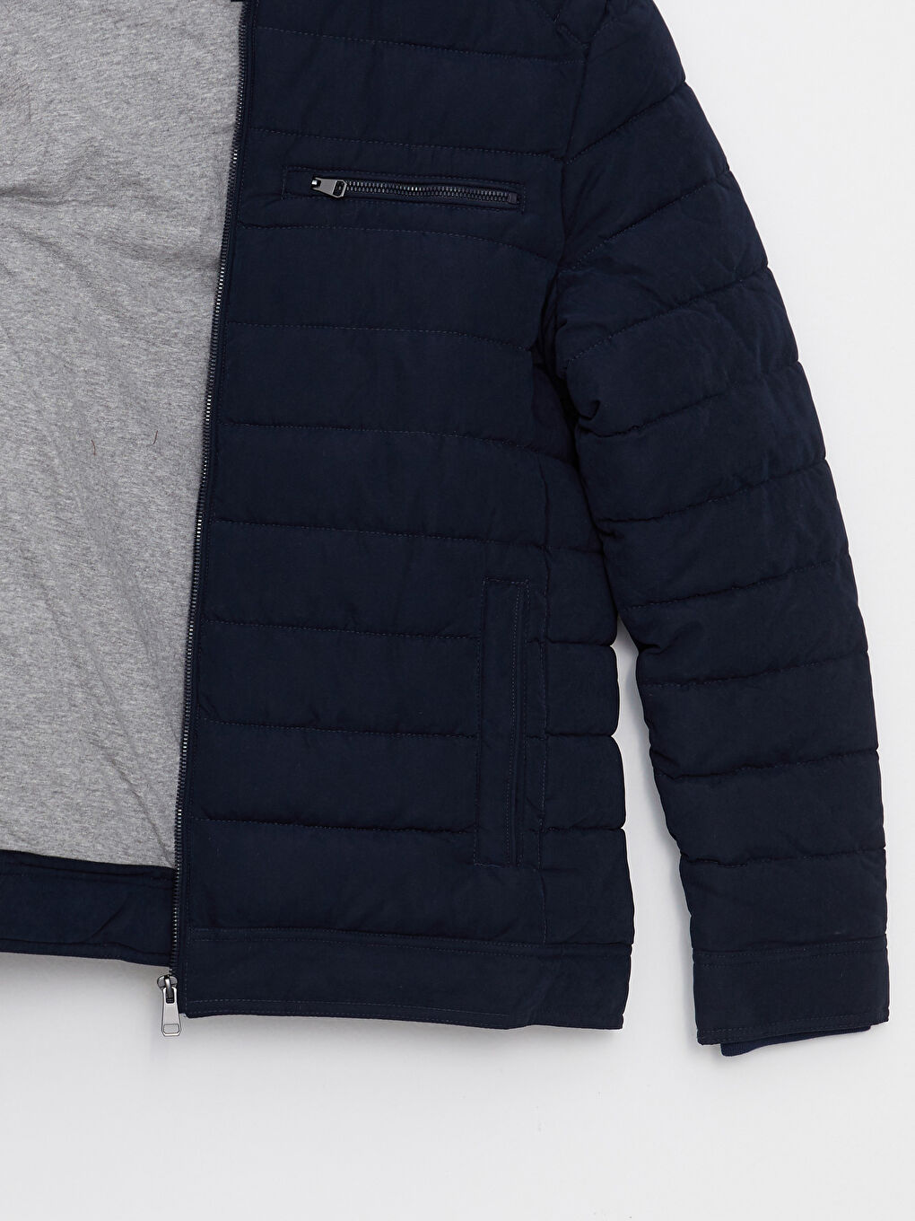 Lacivert Standart Kalıp Dik Yaka Süet Erkek Şişme Mont-7